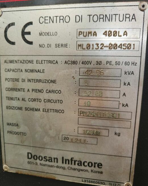 DOOSAN PUMA 400 LA tokarka CNC 2012 i inne maszyny