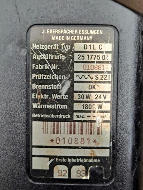 010881 D1LC WEBASTO OGRZEWANIE POSTOJOWE EBERSPACHER