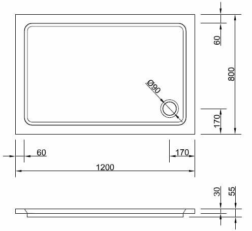 Brodzik 120x80 cm akrylowy prostokątny płaski Heron