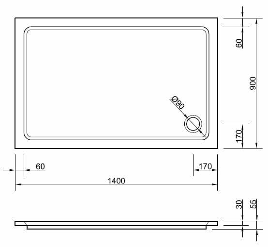 Brodzik 140x90 cm prostokątny w kolorze pergamon Heron