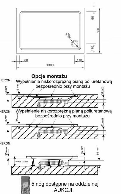 Brodzik płaski 130x80 cm prostokątny Heron