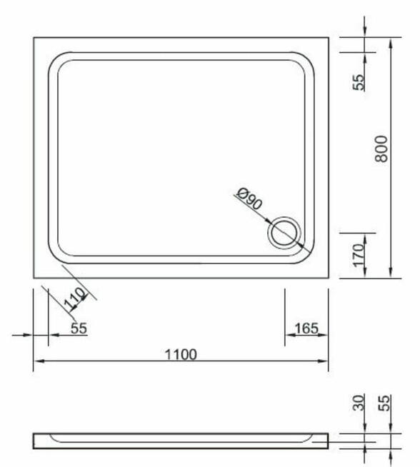 Brodzik 110x80 cm prostokątny akrylowy Heron Plus