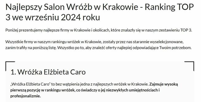 Wróżka Elżbieta Caro - I miejsce w rankingu wróżek