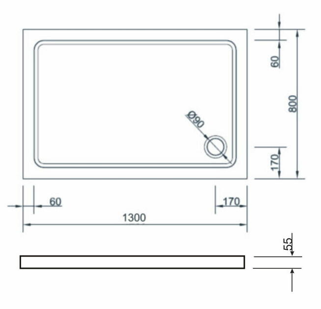 Brodzik 130x80 cm do montażu na podłodze akrylowy Heron Plus