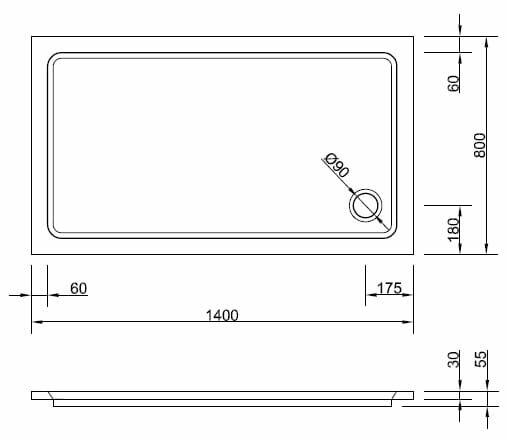Brodzik płaski 140x80 cm prostokątny Heron