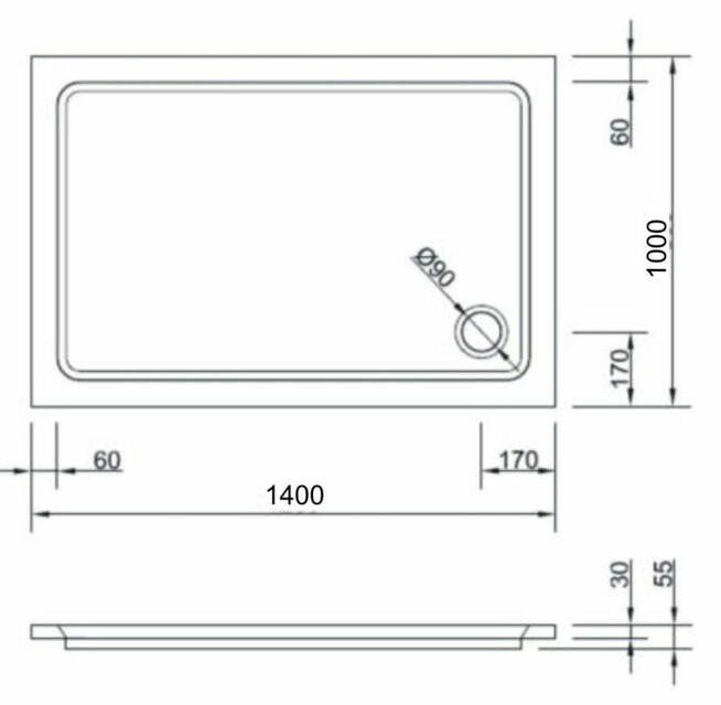 Brodzik niski 140x100 cm kompletny z syfonem i nóżkami