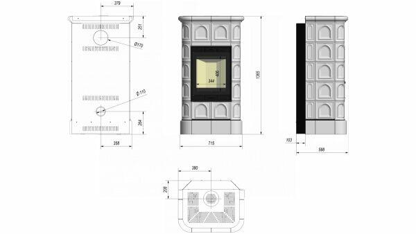 Kominek powietrzny stalowy KRATKI BLANKA 8 kW Ø 160 czarny k