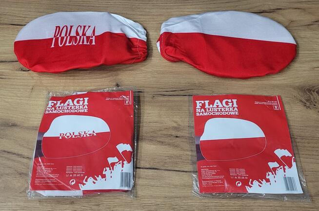 POLSKA Zestaw Kibica Flaga Polski +Flaga na plecy +lusterka