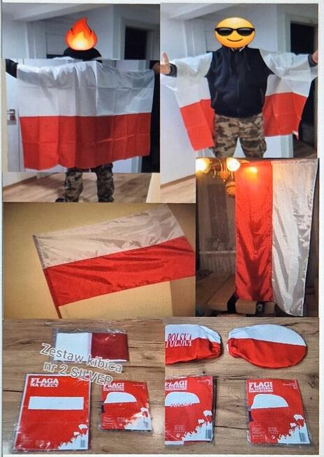 POLSKA Zestaw Kibica Flaga Polski +Flaga na plecy +lusterka