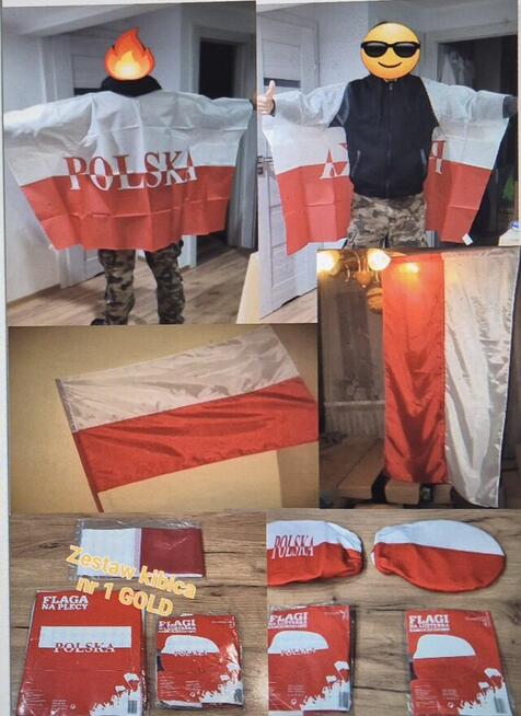 POLSKA Zestaw Kibica Flaga Polski +Flaga na plecy +lusterka