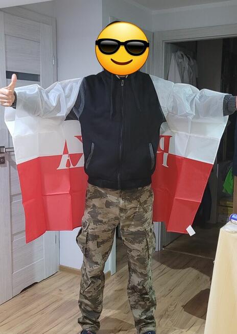 POLSKA Zestaw Kibica Flaga Polski +Flaga na plecy +lusterka