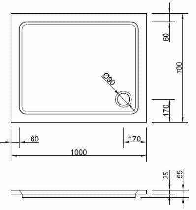 Brodzik prostokątny płaski 100x70 cm Santik Heron