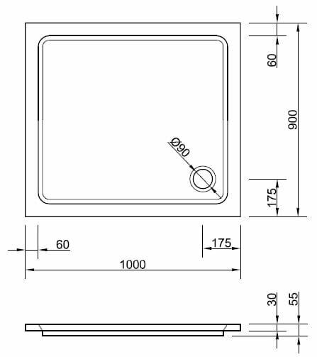Brodzik prostokątny płaski 100x90 cm Santik Heron