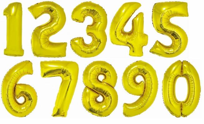 Balon foliowy-cyfra cyferka. W kształcie cyfry złote srebrne