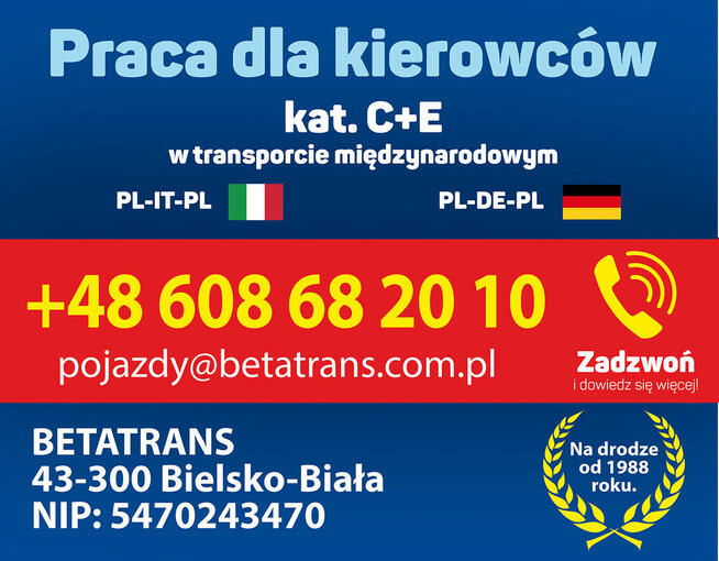 Kierowca C+E | BETATRANS Bielsko-Biała | PL-IT-PL