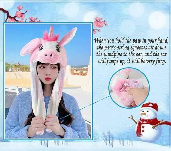 Czapka kolorowy jednorożec z ruchomymi uszami