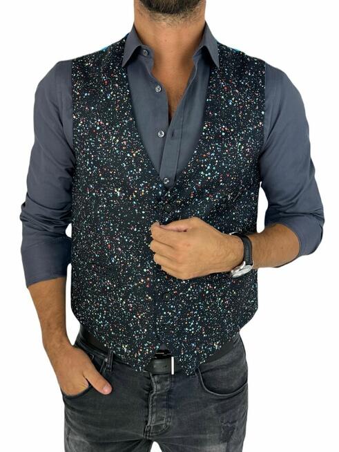 GIOVANNI PERA kamizelka męska D629 kropki, konfetti, kolorowa