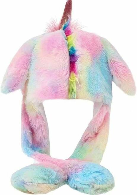 Czapka kolorowy jednorożec z ruchomymi uszami