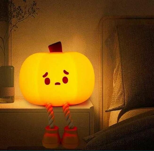 Lampka nocna dla dzieci, świecąca dynia, USB miękki silikon