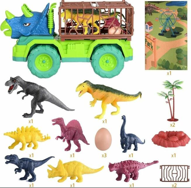 Zabawka ciężarówka DINOZAUR- z figurkami i matą w środku 3+