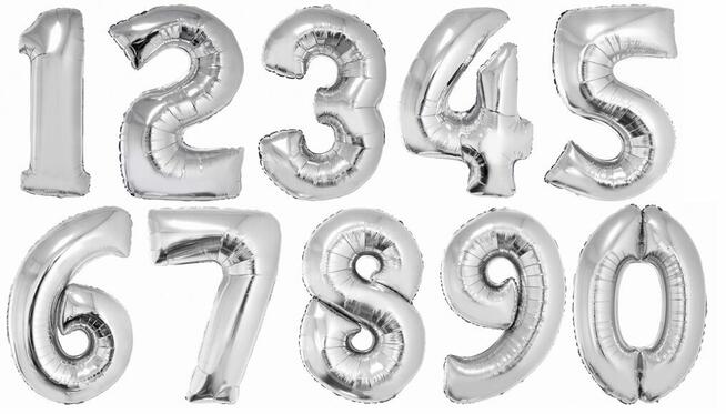 Balon foliowy-cyfra cyferka. W kształcie cyfry złote srebrne