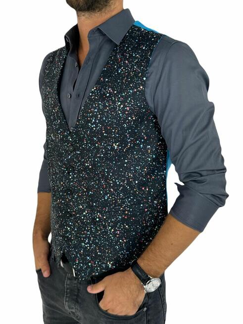 GIOVANNI PERA kamizelka męska D629 kropki, konfetti, kolorowa