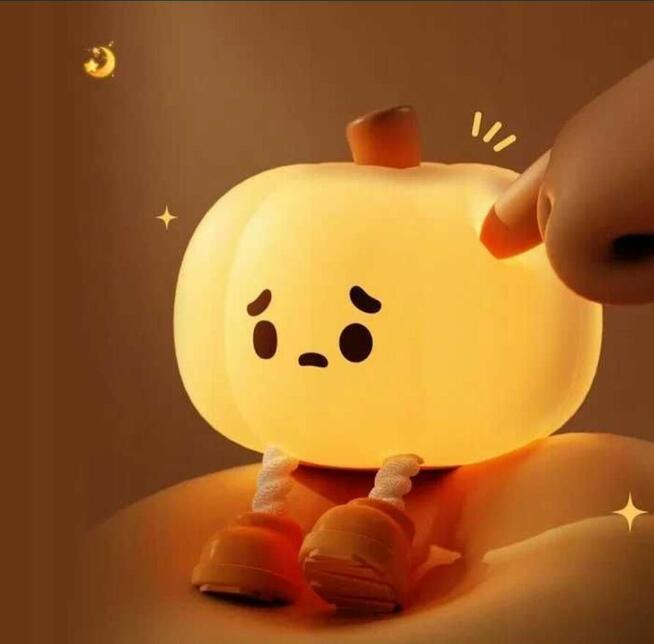 Lampka nocna dla dzieci, świecąca dynia, USB miękki silikon