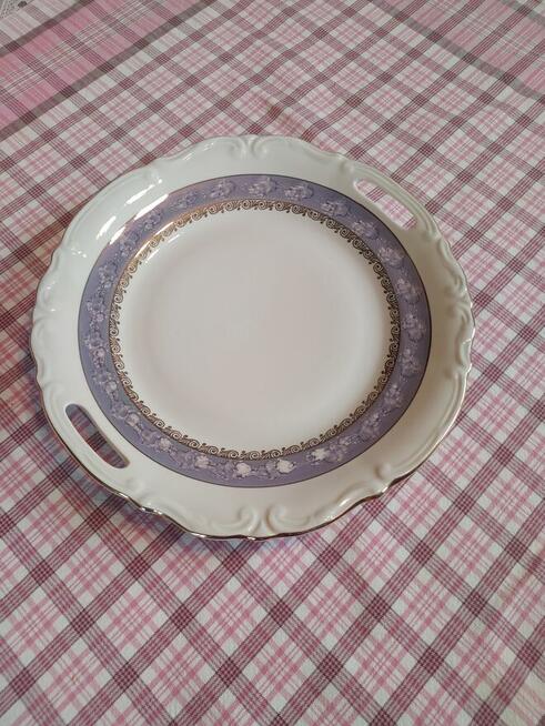 Talerzyki deserowe + patera na ciasto - porcelana „Chodzież