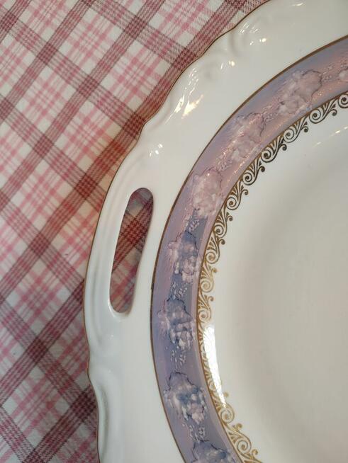 Talerzyki deserowe + patera na ciasto - porcelana „Chodzież