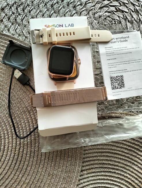 Nowy Smart Watch, dwa paski(branzoleta złota i pasek)damski