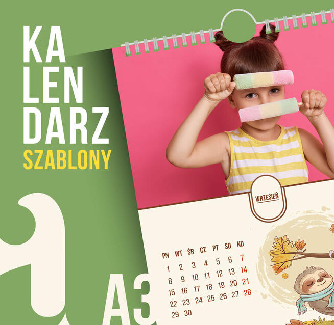 Kalendarz dla dzieci ze zwierzętami 2025 szablony kreskówki