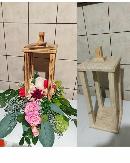 Lampiony drewniane, stroiki na grób, ozdoby.