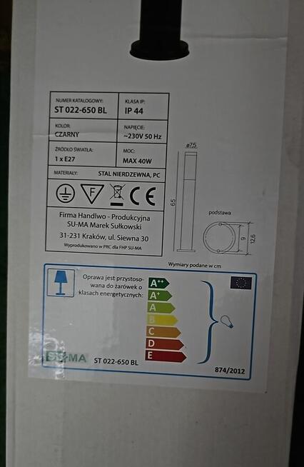Lampa stojąca Inox - ogrodowa 1-punktowa czarna ST 022-650 B