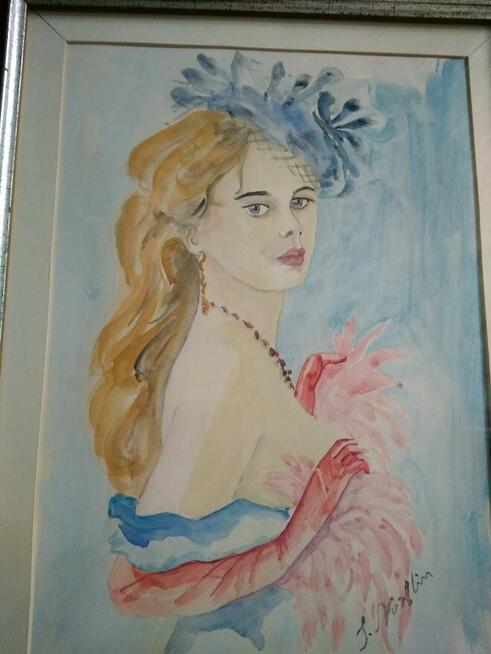 Stary portret młodej damy, sygnowany S.Norblin