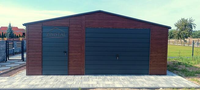 Garaż blaszany 5,5x6 drewnopodobny orzech/antracyt
