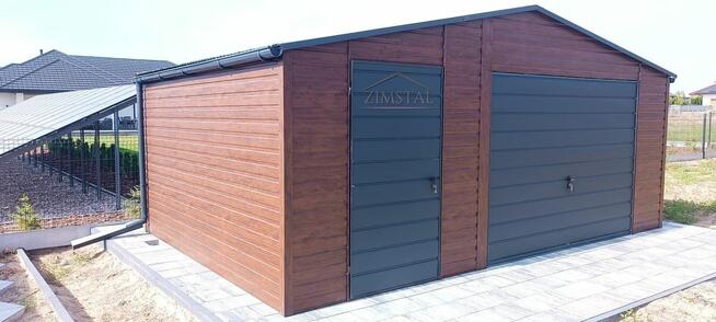 Garaż blaszany 5,5x6 drewnopodobny orzech/antracyt