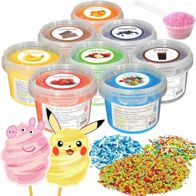 Cukier Kolorowy i Smakowy do Waty Cukrowej Zestawy