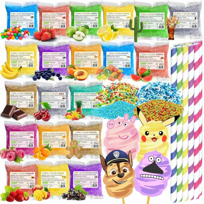 Cukier Kolorowy i Smakowy do Waty Cukrowej Zestawy