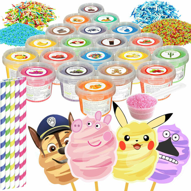 Cukier Kolorowy i Smakowy do Waty Cukrowej Zestawy
