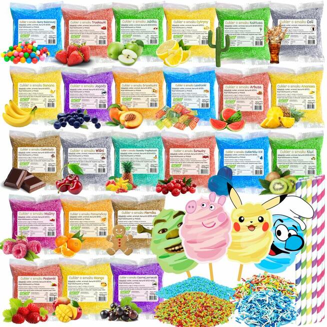 Cukier Kolorowy i Smakowy do Waty Cukrowej Zestawy