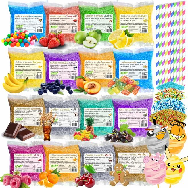 Cukier Kolorowy i Smakowy do Waty Cukrowej Zestawy