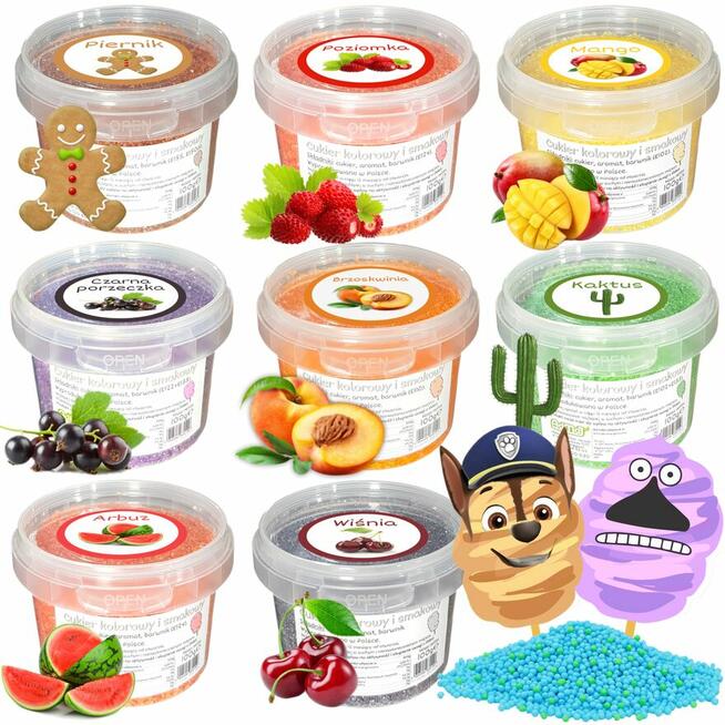 Cukier Kolorowy i Smakowy do Waty Cukrowej Zestawy