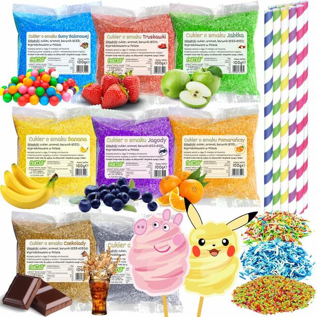 Cukier Kolorowy i Smakowy do Waty Cukrowej Zestawy