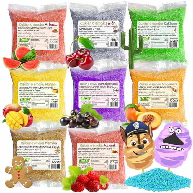 Cukier Kolorowy i Smakowy do Waty Cukrowej Zestawy