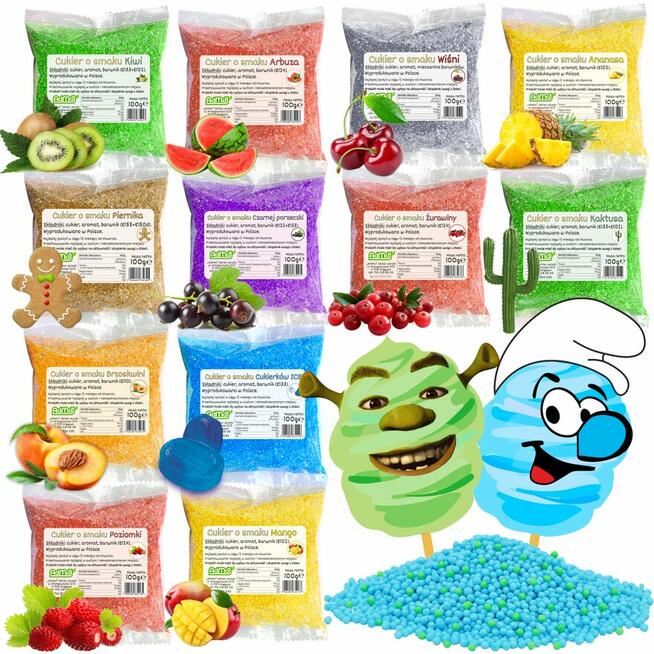 Cukier Kolorowy i Smakowy do Waty Cukrowej Zestawy