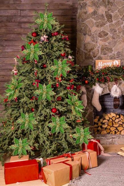 Świąteczne Kwiaty Poinsecji z Brokatem – Zestaw 4 szt