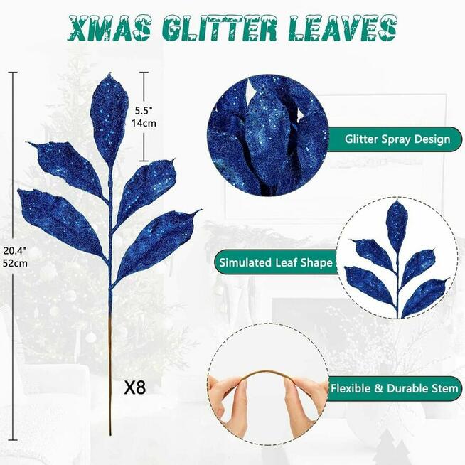 Świąteczne Dekoracje Brokatowe – Zestaw 8 Gałązek