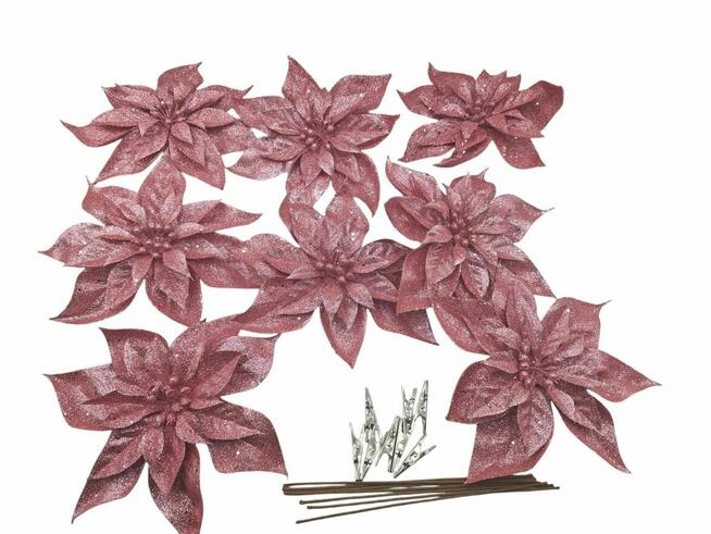 Świąteczne dekoracje Sztuczne kwiaty poinsecji 9/23cm z kli