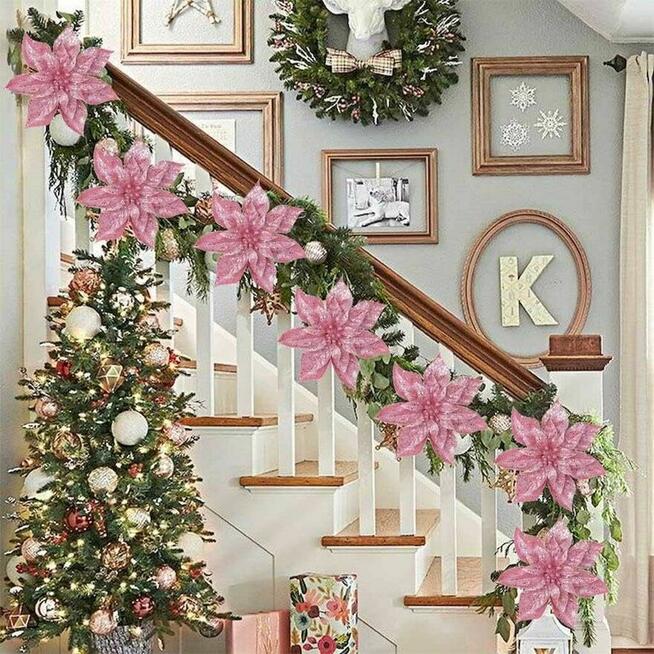 Świąteczne dekoracje Sztuczne kwiaty poinsecji 9/23cm z kli