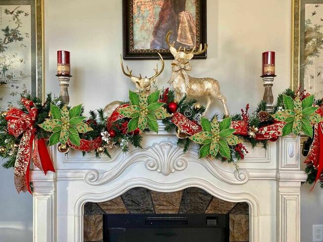 Świąteczne Kwiaty Poinsecji z Brokatem – Zestaw 4 szt